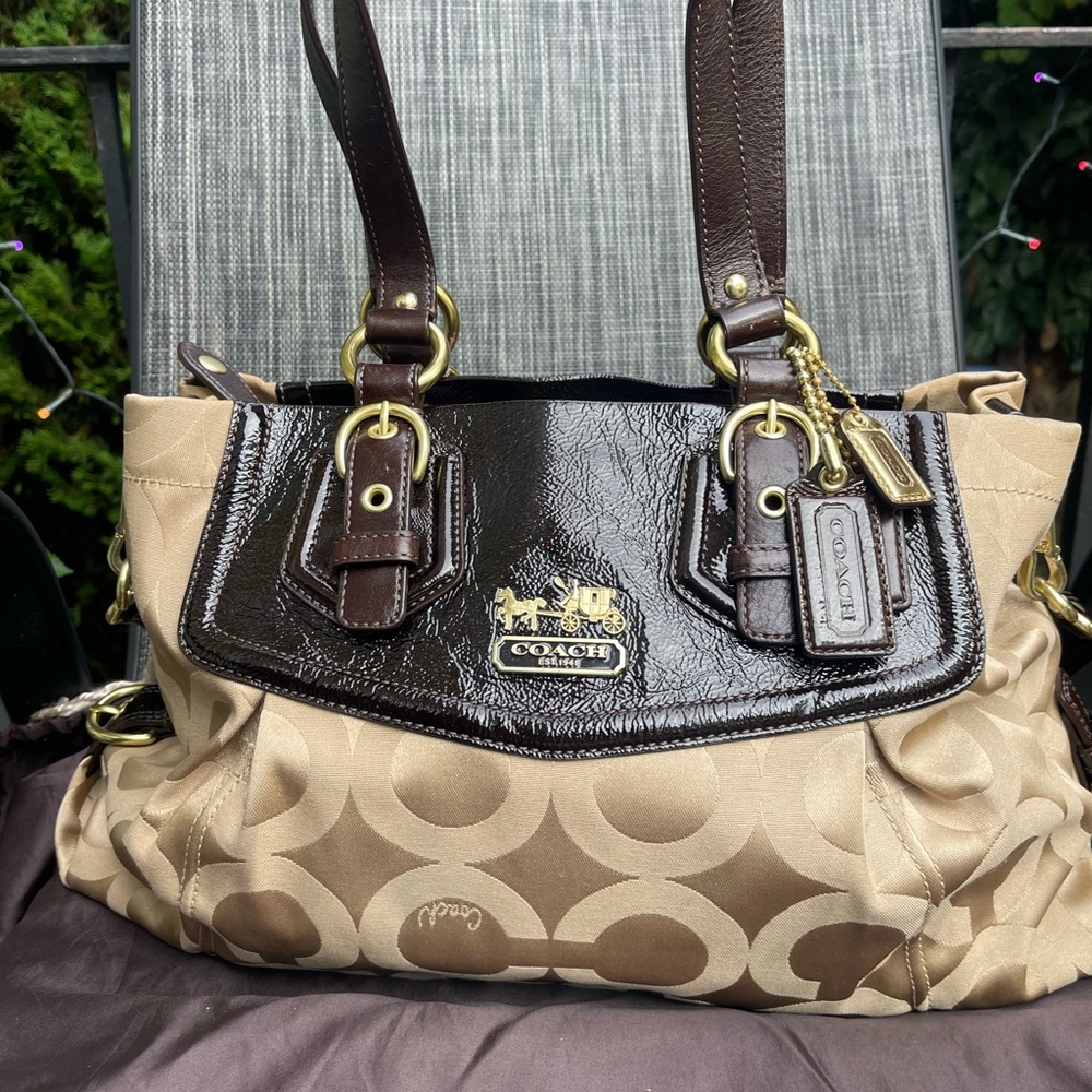 🌸SOLD🌸Coach Madison Audrey Satchel bag 
 Satin Brown Leather Trim  +Duster Bag